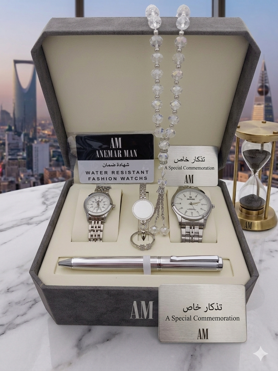 Men's Stainless Steel Set: Watch, Rosary, Pen & Cufflinks