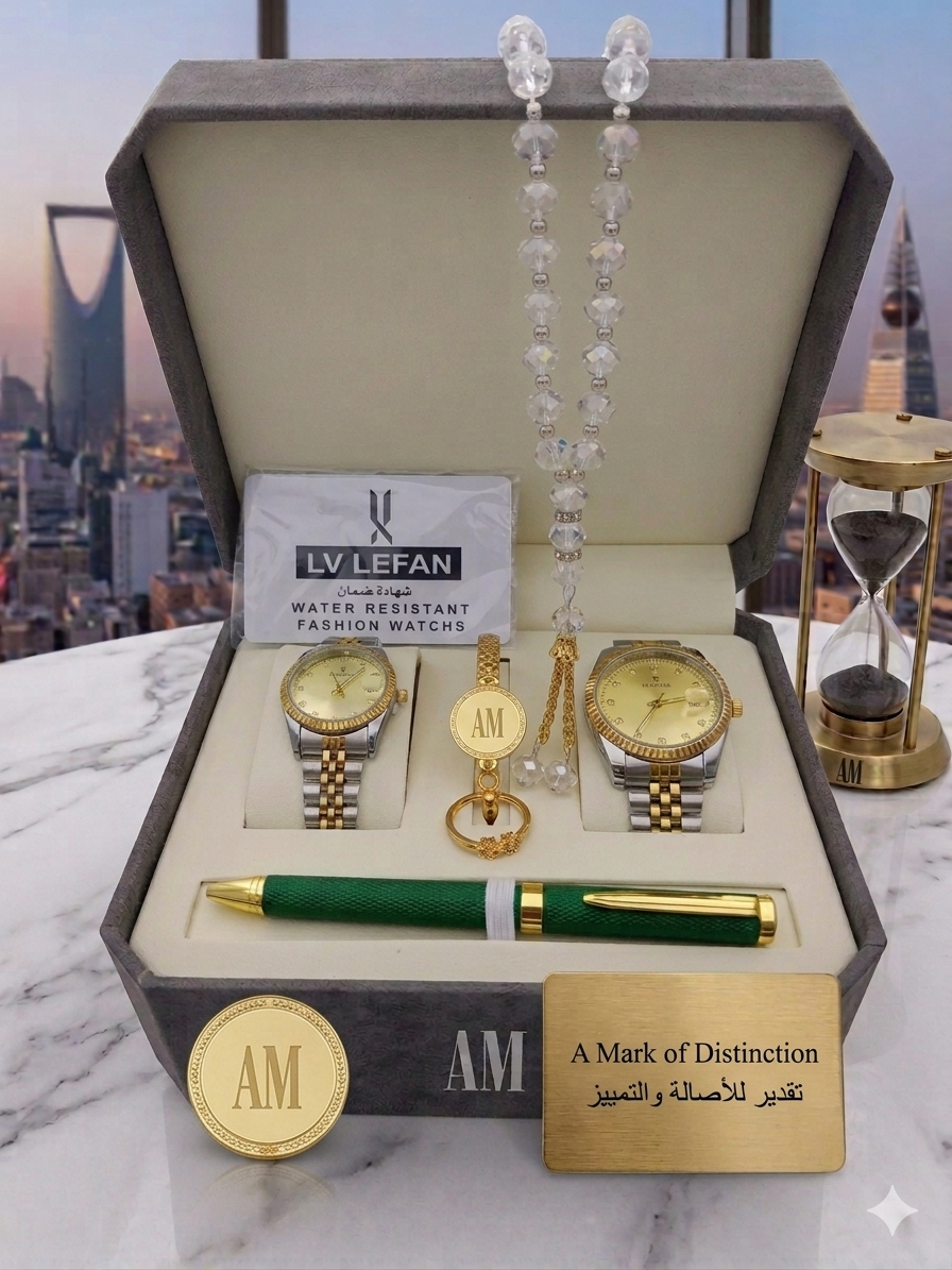 Men's Stainless Steel Set: Watch, Rosary, Pen & Cufflinks
