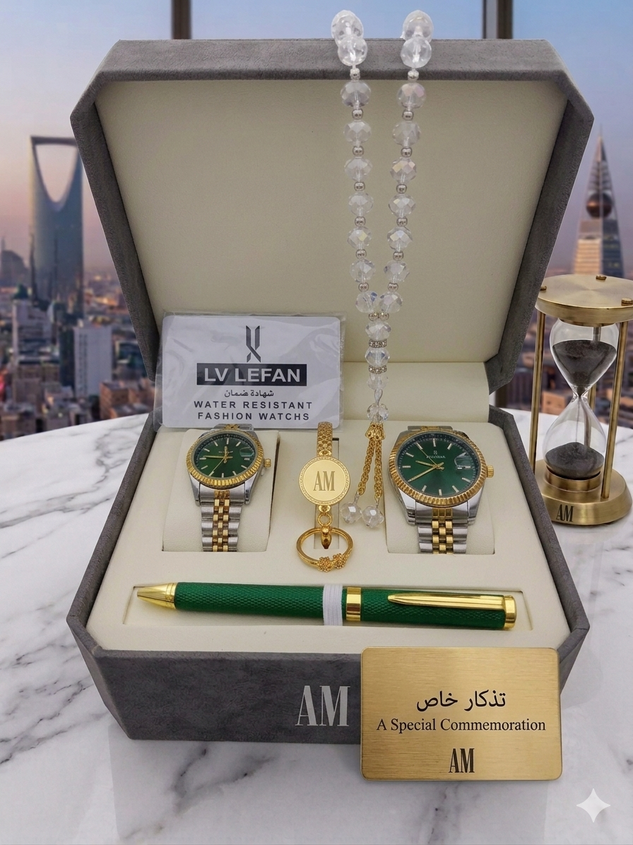 Men's Stainless Steel Set: Watch, Rosary, Pen & Cufflinks