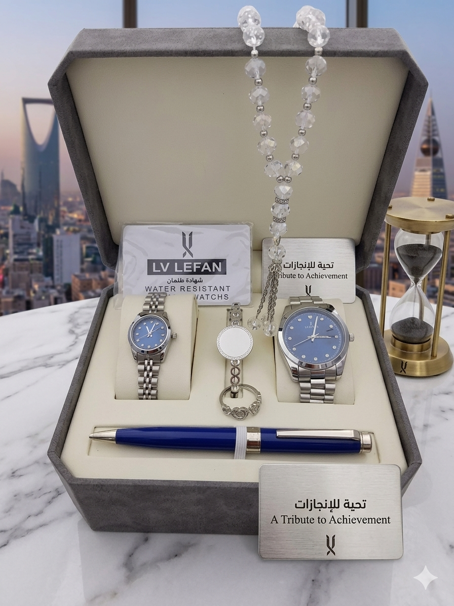 Men's Stainless Steel Set: Watch, Rosary, Pen & Cufflinks