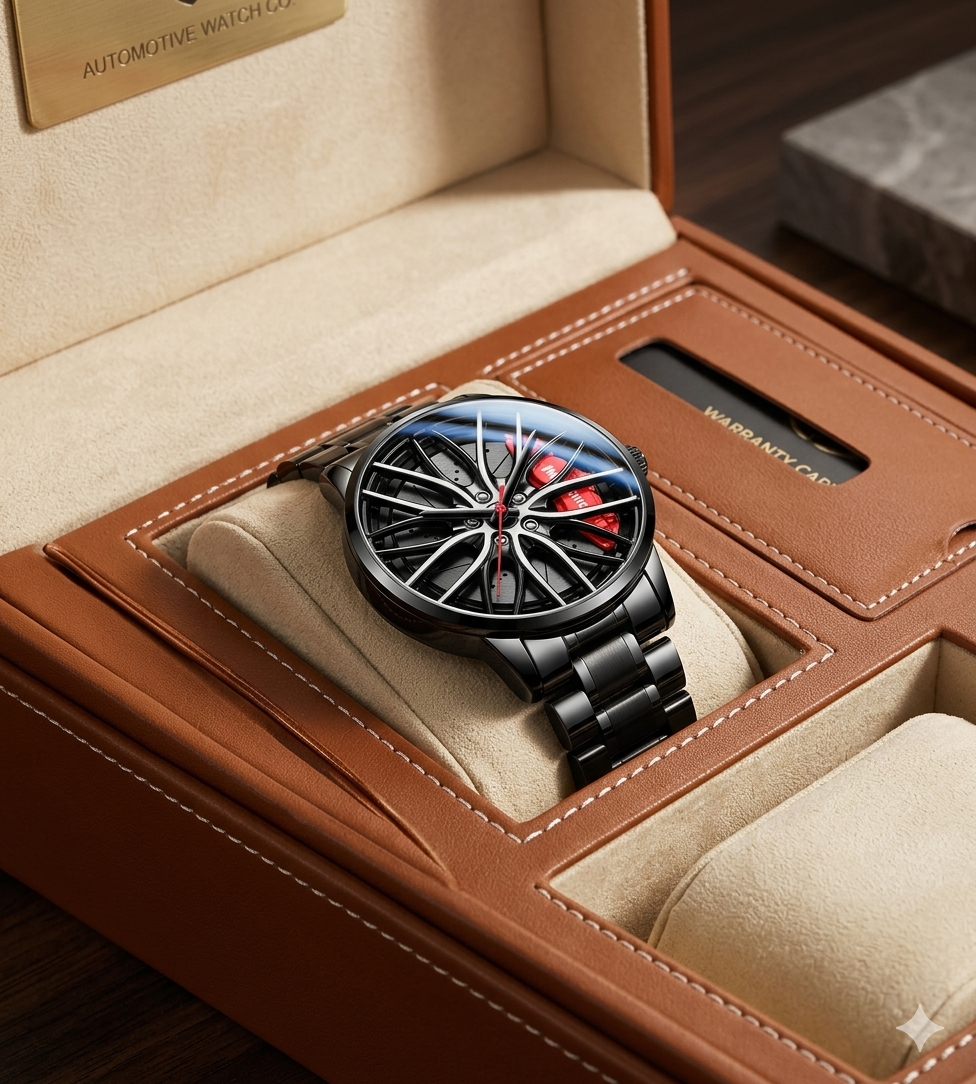 Men's Creative 3D Car Wheel Rotating Wrist Watch